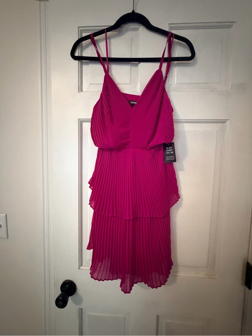 Express Hot Pink Pleated Tiered Spaghetti Strap Dress